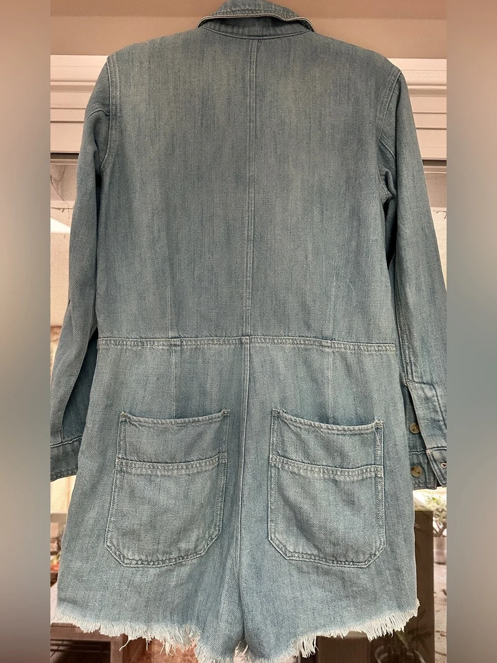 Free People Light Blue Denim Romper Shorts